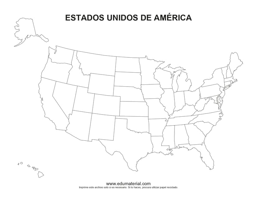 Mapa De Estados Unidos Sin Nombres - EduMaterial