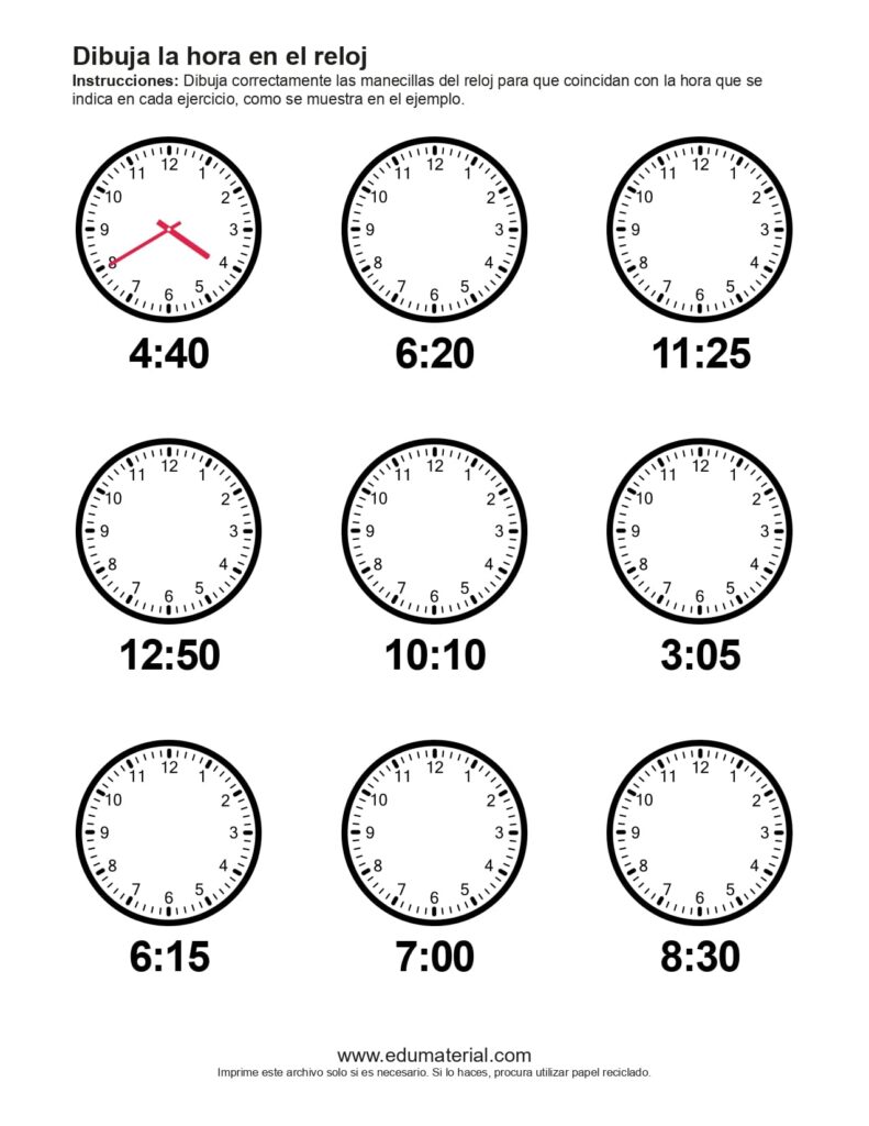 Dibuja La Hora En El Reloj